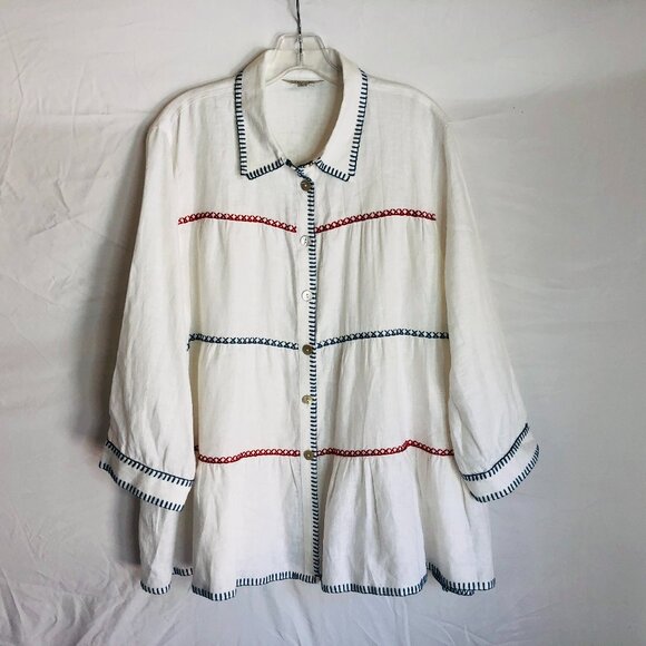 John Mark Women's Size XL White 100% Linen Button Up Top Tunic - Picture 1 of 5